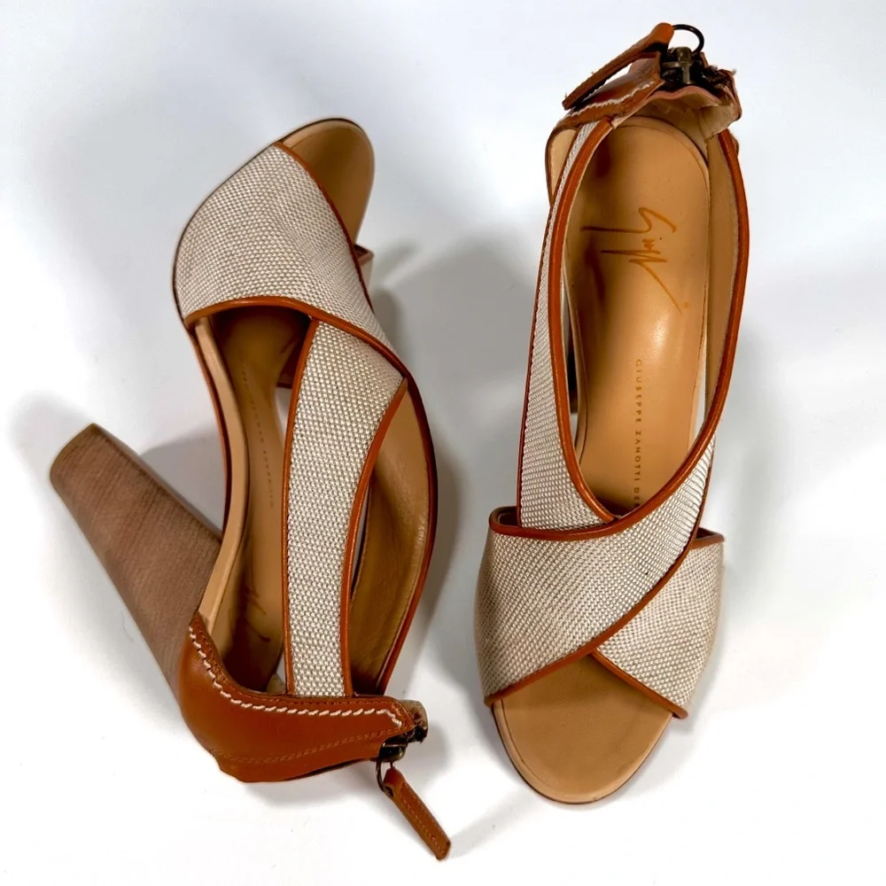 Giuseppe Zanotti Canvas and Leather Heel Sandals - Picture 11 of 14